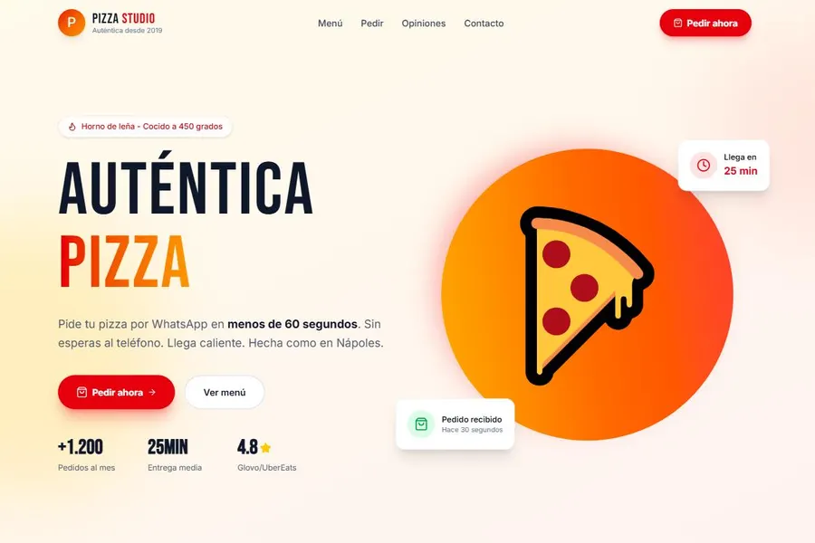 Captura de pantalla del sitio web Pizza Studio
